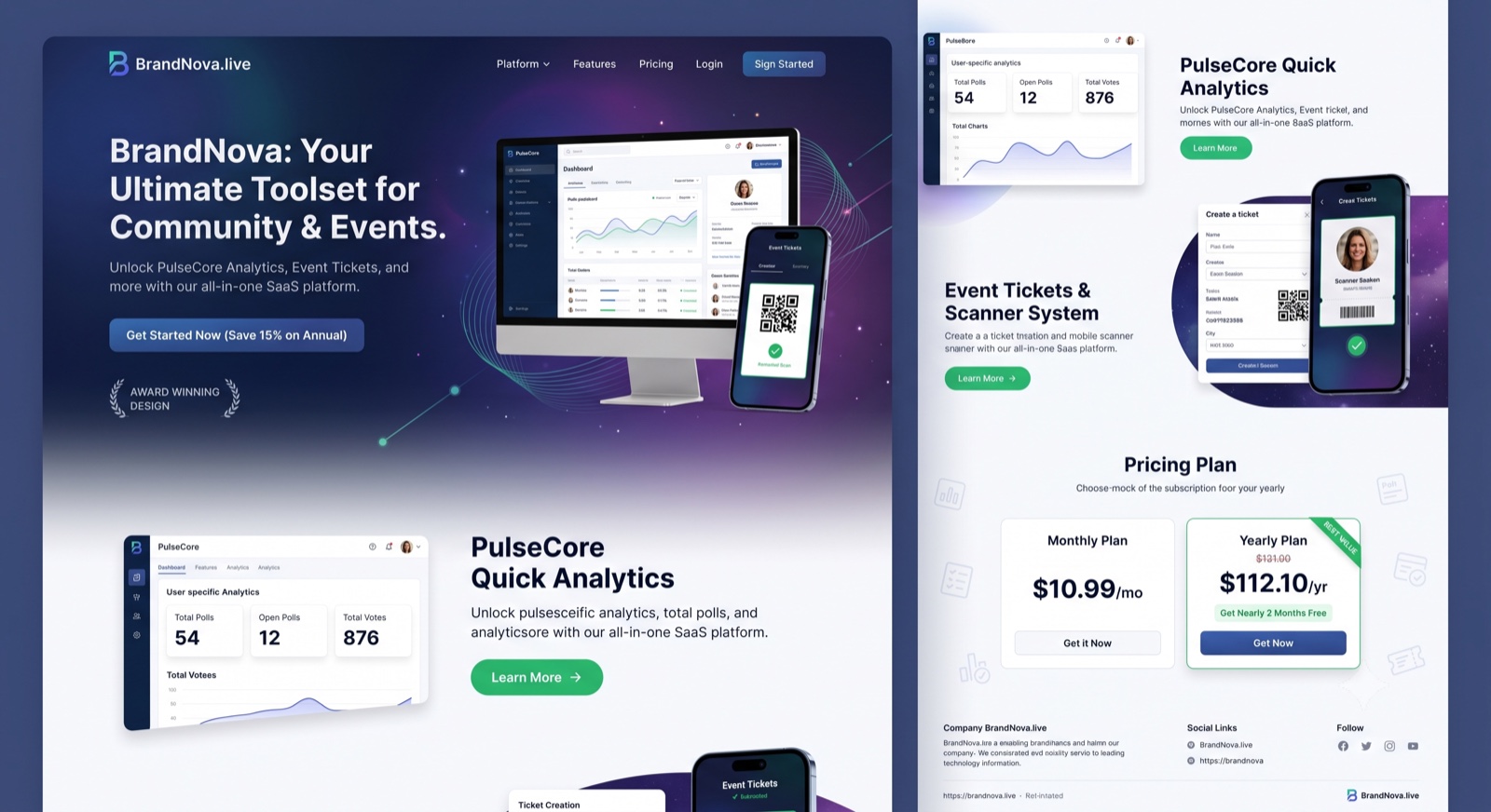 brandnova-saas-concept-full PulseCore analytics dashboard preview